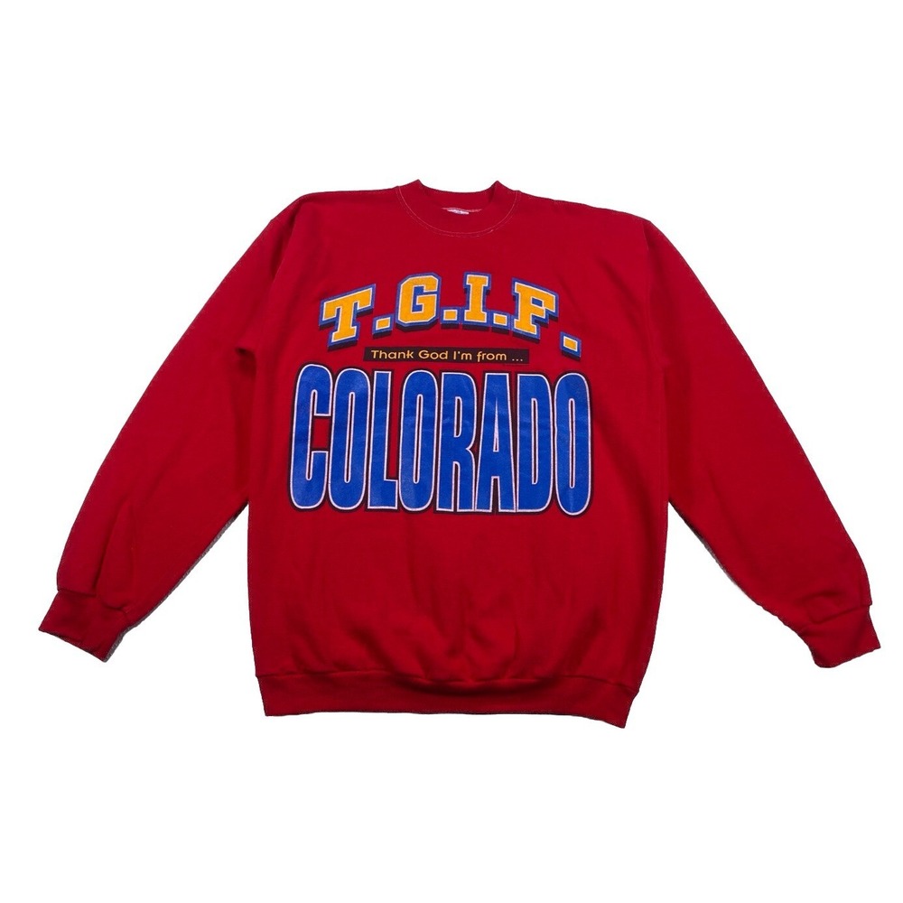 Thank God I'm From Colorado T.G.I.F. Vintage Crewneck Sweater Red Size XL
